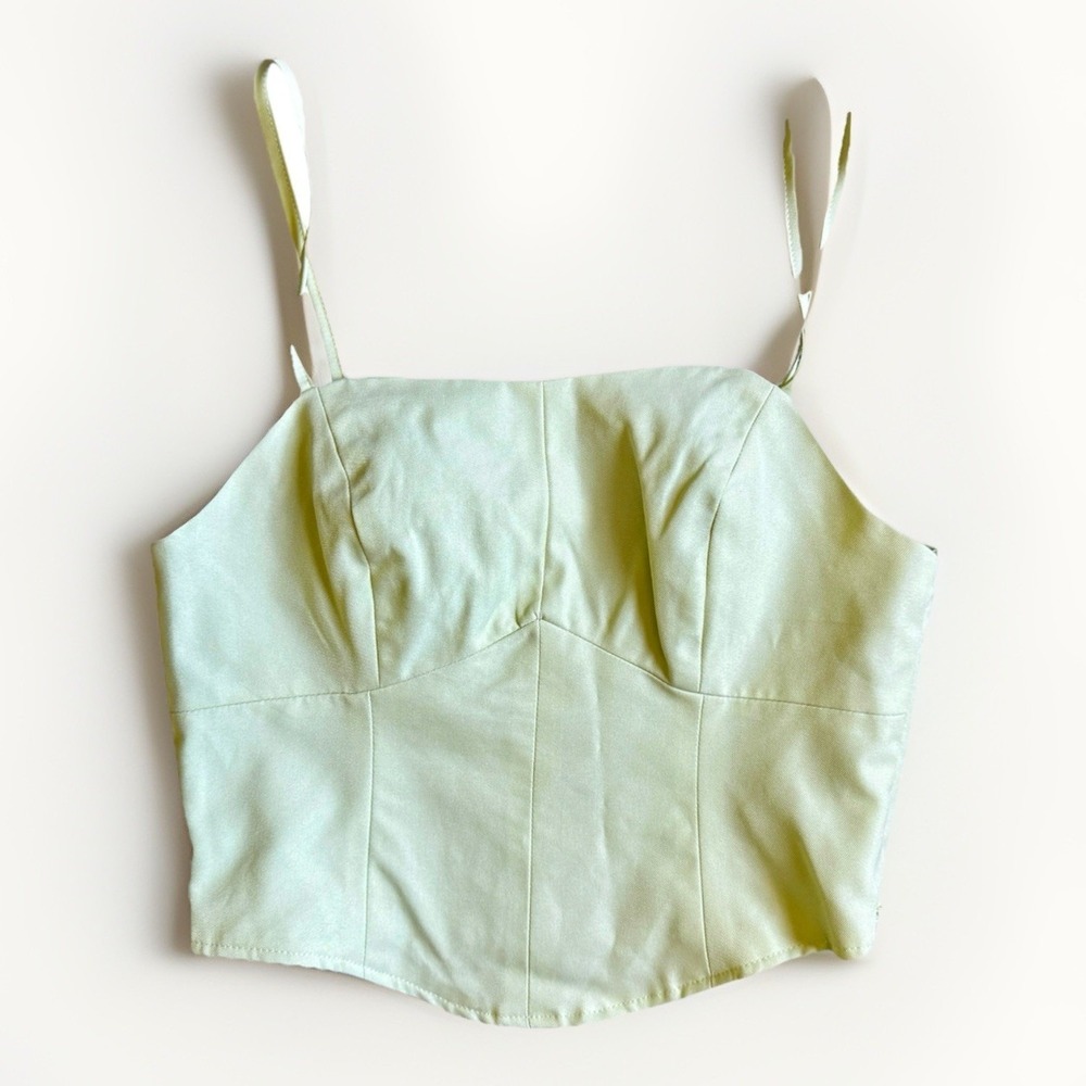 Miss Selfridge Bustier Cami Corset Crop Top Sz XS 4 Pistachio Green Y2K Boning